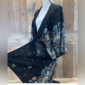NWT O'NEILL Sawyer Floral Flyaway Black Cardigan Open Front Womens One Size